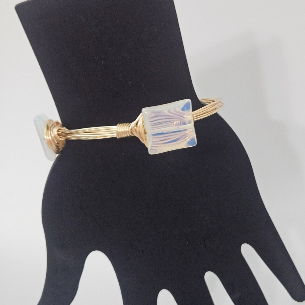 Candles & Confetti Opalite Gold tone Wire Wrapped Bangle Bracelet